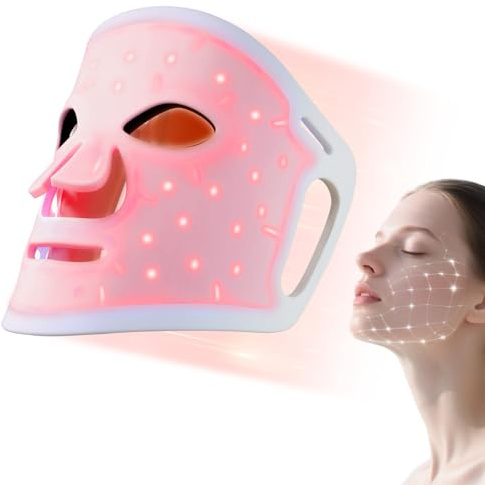 Led Face Mask Light,Red Light for Face,4 Colors LED Facial Skin Care Mask Silicone Adjustable,65 LED Beads Used at Home,White