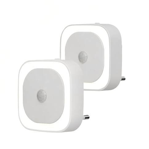 YUNLEX 2 Piezas Luz de Noche Enchufable con Sensor de Movimiento, 3 Modos de Sensor, Luz de Noche Regulable para niños, Escalera, Dormitorio, Cocina, Baño, Blanco