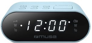 Muse M-10 LA Radio Reloj Azul Claro. Radio FM/PLL con 20 presintonias para emisoras de FM. Despertador por Radio. Reloj 24 Horas con LED Blanco de Gran tamaño e Intensidad Ajustable.