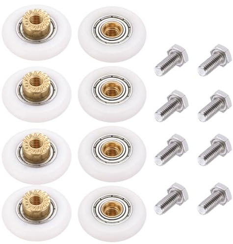 QUARKZMAN 8 Piezas Rodillos Para Puerta De Ducha, Rodillos Correderos Para Puertas De Cristal De Baño De 27 Mm De Diámetro Con Tornillos, Ruedas De Polea Para Puertas Corredizas, Blanco