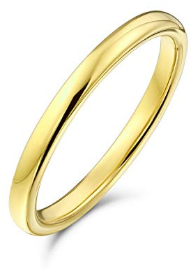 Bling Jewelry Fede Nuziale in Titanio per Coppie Semplice e Sottile a Cupola Placcata in Oro 14K per Uomo e Donna Vestibilità Confortevole 4MM