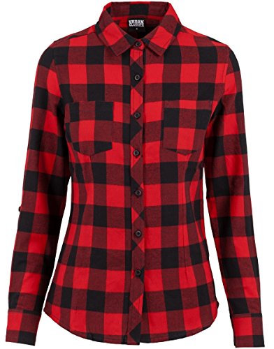 Urban Classics Damen Ladies Turnup Checked Flanell Shirt Hemd, blk/red, S