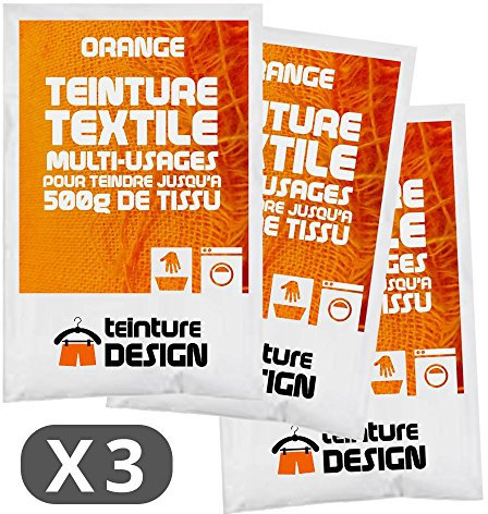 Juego de 3 bolsas de tinte textil para ropa y telas naturales, color naranja