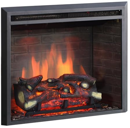 BALDERIA Calida 26 Elektrokamin - Elektrischer Einbaukamin mit 3D-Flammeneffekt | Elektro Heizung 2000W | Knister-Sound | Kamin mit Fernbedienung & Thermostat | Schwarz