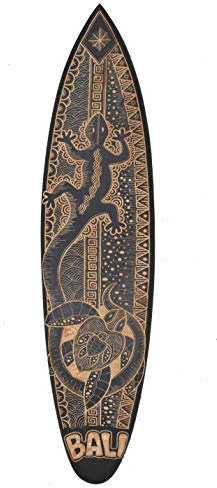 Deko Surfboard aus Holz 100cm mit Gecko Tribal Motiv Deko Surfbrett im Polynesien Style