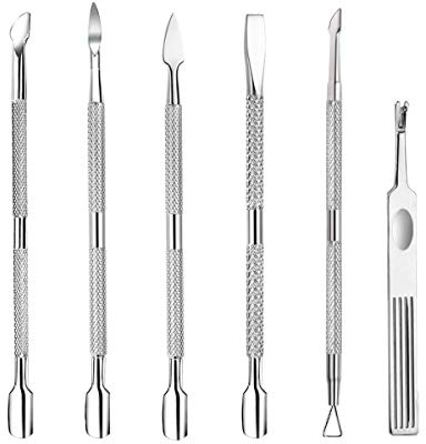 6PCS Cuticle Pusher Set, Stainless Steel Cuticle Remover Kit, Cutter and Trimmer Manicure and Pedicure Tools for Fingernail and Toenails