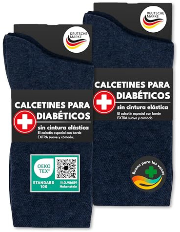 sockenkauf24 6 Paia Calze Diabetici senza Elastico 97% Cotone senza Cucitura Uomo & Donna (47-50 Blu)