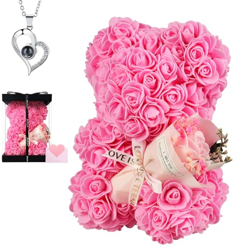Oso de rosas eternas, regalo de San Valentín y cumpleaños, para mujer, mamá, esposa, novia y niña (rosa)