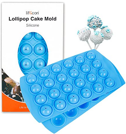 Liflicon Molde de silicona para 24 Cake Pops con 50 palos, forma de cake Pop resistente al calor 250 °C, molde para pasteles lácteos y pasteles (naranja)