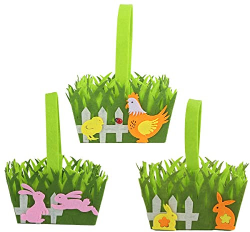 XiXiRan Osterkörbchen, 3 Stück Osterkörbe Zum Befüllen, Ostertasche Kinder Osterdeko, Osterkörbe, Osterei Korb, Ostern Deko Taschen, Häschen Küken Osterei Korb, DIY Osternest für Kinder