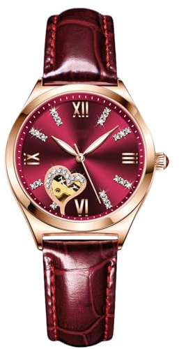 RORIOS Moda Orologio da Donna Luminoso Orologio Automatico Meccanico Orologio con Cinturino in Pelle Scheletro Donna Orologio da Polso