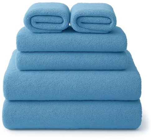 Glart 49M4B Mikrofaser Handtücher 6er Set blau – 2x 75x150 cm, 2x 40x75 cm, 2x 32x32 cm – weich, saugstark, schnelltrocknend, für Bad, Sport, Reise, Sauna, Fitness, Hautpflege, abtupfen statt rubbeln