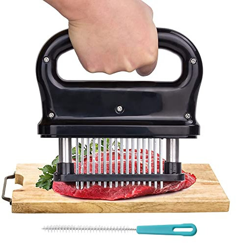 Leikurvo Attendrisseur de viande : attendrisseur de viande steaker, attendrisseur de viande en acier inoxydable avec 48 lames et brosse de nettoyage, outil de cuisine pour poulet, porc, bœuf grillade