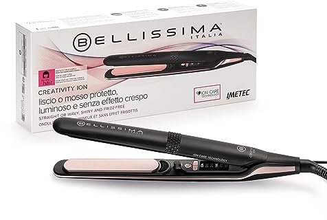 Bellissima Imetec Creativity Ion, Piastra per Capelli Lisci o Mossi, Ionizzatore, Rivestimento Ceramica Diamond e Cheratina, 5 Temperature 150/230°C con Funzione Memory e Thermo Control