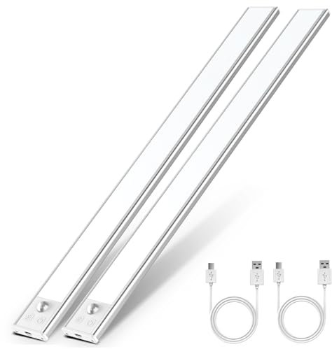 OUILA Luz de Armario con Sensor Movimiento 6500K Recargable Luz Nocturna, 41CM Regulable Lampara LED Adhesiva para Gabinete, Pasillo, Escalera, Sótano, Cocina, Garaje - 2PCS