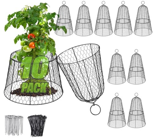 10-pack kraftiga trädgårdsklockor för växter – 45 cm H x 30 cm D rostfritt kycklingtrådskydd från djur, flexibel 3 användningsområden nät grönsaksburar, dekorativt blomskydd mot kaniner rådjur fågel