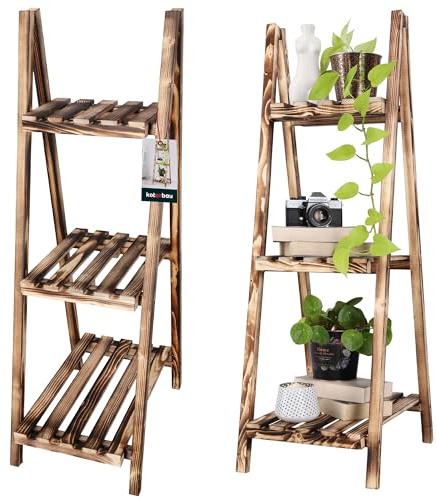 KOTARBAU® Escalera para flores de madera flameada, 114 x 37 x 50 cm, color marrón