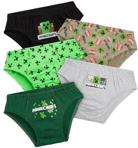 Minecraft Mutande Ragazzo, Morbido Elastico Cotone Slip Bambino - Pacco da 5 (Multi, 13-14 Anni)
