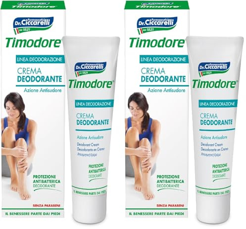 Timodore, Crema Deodorante, Contrasta l'Eccessiva Traspirazione e il Cattivo Odore del Piede, con Proprietà Antibatteriche, 100% Made in Italy, Dermatologicamente Testato, 50 ml (Confezione da 2)