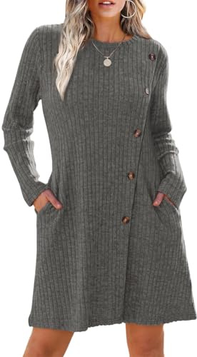 Yeenily Robe Pull Femme Hiver Elégant Décontractée Tricotée Robe Col Rond A-Ligne Robe Tricoté Casual Manches Longues Tunique Mini Robe