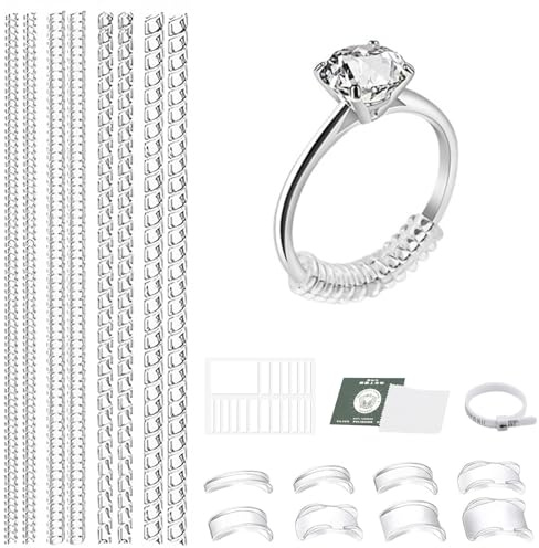 Soodyoow 19 Pièces Ajusteur de Bague Invisible, Reducteur de Bague, Ajusteurs D'anneaux en Spirale, Tailles Adaptateur Bague Trop Grande pour Hommes et Femmes