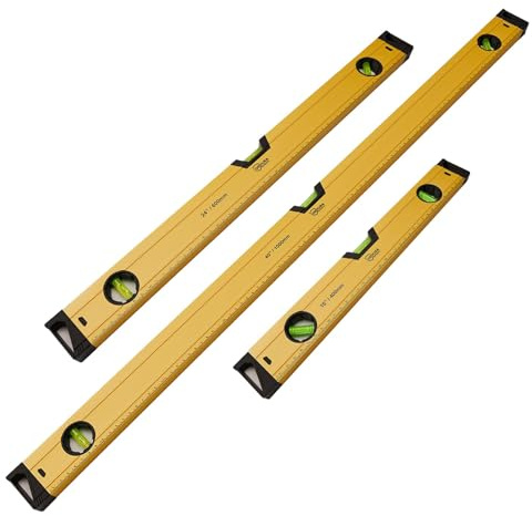 Wasserwaage Set 40 cm 60 cm 100 cm - klein, mittel, lang - magnetisch, für Profi und Heimwerker geeignet, Magnetwasserwaagen mit drei Libellen und Lineal, aus Aluminium