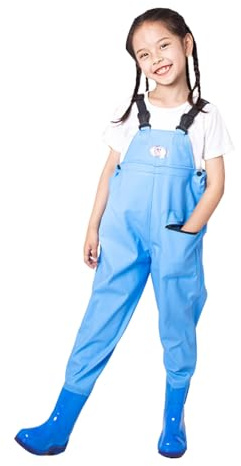 Generisch Pantaloni da pesca per bambini con stivali in gomma antiscivolo, per ragazzi e ragazze, impermeabili, in nylon, da pesca