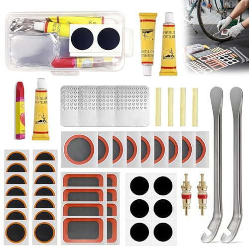 ChaneeHann Kit Riparazione Pneumatici Bici, 56 Pezzi Accessori Bici Essenziali per Riparazione Camera d'Aria Portatile per Mountain Bike Ciclismo BMX e Veicoli Fuoristrada