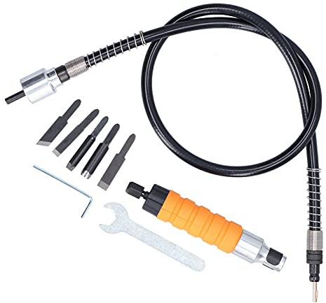Juego de herramientas de cincel para tallar eléctrico, cincel eléctrico para carpintería con 5 cuchillas y eje flexible de goma, cuchillo de grabado de aleación de aluminio para