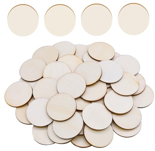 Unfinished Wood Discs, 50 Pack 2.5mm Thick Wooden Unfinished Round Circles, 5cm Plain Blank Wood Discs Slices Cutouts for Crafts, Unfinished Wood Circle Disc, for Decoration, Coasters, Crafts, DIY