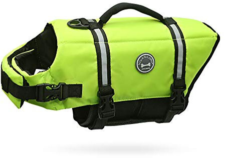 VIVAGLORY Rip Stop Schwimmweste Hund, Hundeschwimmweste, Schwimmhilfe & Auftrieb, Rettungsweste Hund für Bootfahren, M, Neon-Gelb