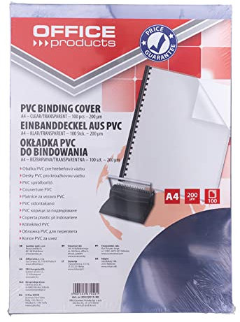 OFFICE PRODUCTS 20221515-90 Deckblätter Einbanddeckel zum Binden/ 100 Stück/Transparent PVC/Klarsichtfolie/DIN A4 / Stärke 150 Mikron/für Plastikbindung und Drahtbindung