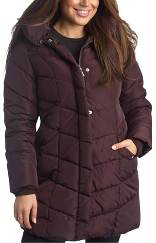 Steve Madden womens Long Quilted Outerwear Chevron Puffer Jacket Down Alternative Coat, Merlot, 2X US
