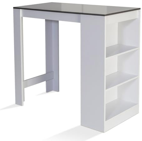 IDMarket - Table de Bar Barth 2 à 4 Personnes Bois Blanc Plateau Gris