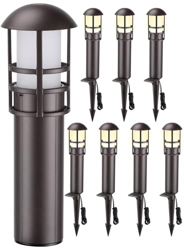 LEONLITE 8-Pack Low Voltage Landscape Lights Pathway, 3W 12V LED Path Lights, CRI90+, IP65 Waterproof Walkway Light, ETL Listed, Oil Rubbed Bronze Aluminum Housing, 3000K Warm White