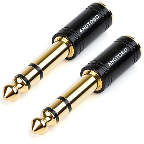 ANDTOBO Adattatore Jack Stereo da 6,35 mm a 3,5 mm, Adattatore Jack Audio da 6,35 mm Maschio a 3,5 mm Femmina in Rame Puro per Amplificatore per Cuffie 2 Pezzi - Nero