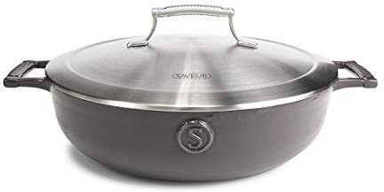 SAVEUR SELECTS Gusseiserne Kasserolle mit Edelstahldeckel, 4.25 L Volumen, Ø 30 cm, Emailliert, Spülmaschinenfest, geeignet für alle Herdarten, Backofenfest bis 260 °C, Induktionsgeeigneter Kochtopf