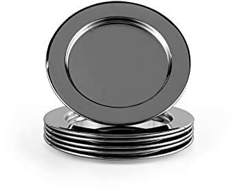 ECHTWERK Juego de Posavasos de Acero Inoxidable, Posavasos, Bandeja de Cristal, Posavasos Redondos para Cristal, Tazas, jarrones, Velas, Ø Aprox. 8 cm, Black-Edition, 6 Piezas
