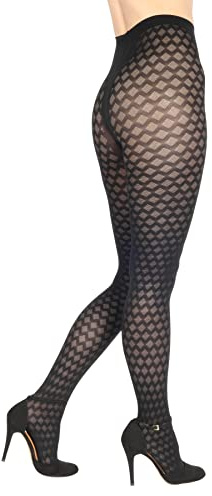 BANANALU Netz Strumpfhosen Damen mit Karo Muster 60 Den blickdichte karierte Alina 60 Nero S