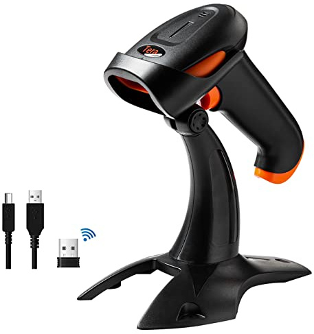 Tera 2D Bluetooth Wireless QR Barcode Scanner with Stand 3 in1 Bluetooth 2.4GHz Wireless and USB Wired Handheld Barcode Reader Image QR Bar Code Reader with Stand, HW0001,Orange