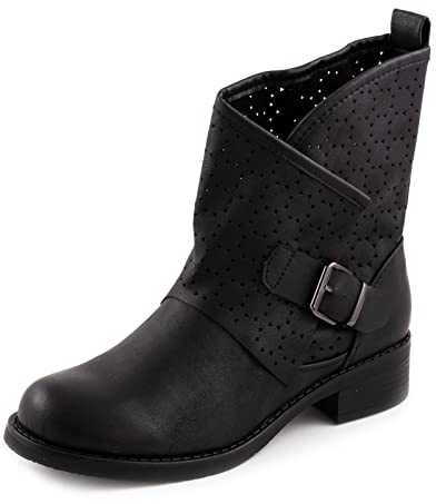 Toocool Botas bajas para mujer Biker Motociclista Anfibi Hebilla Perforadas G630, Negro , 40 EU