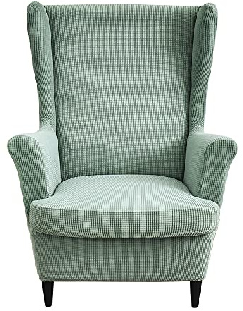 CHNSHOME Fundas de sillón orejero elástica 1 Plaza Funda para sillas de Orejas 2 Piezas Cubre Sillón orejero Fundas para sillones orejeros con Respaldo de alas Verde ciprés