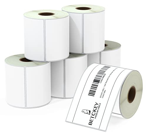 BETCKEY - 76mm x 127mm(3 in x 5 in) Perforadas Etiquetas Térmicas para Envío y Uso Múltiple de Gran Tamaño Compatible con impresoras Zebra y otras [6 Rollen/2100 Etiquetas]