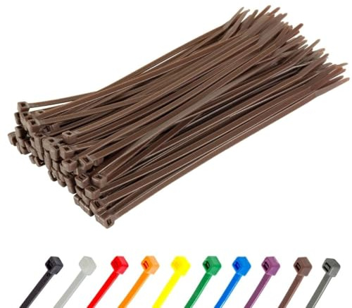 Gocableties Brown Cable Ties, 300mm x 3.6mm, Pack of 100, 12” Premium Nylon Zip Ties, Multi-Purpose Plastic Tie Wraps, Secure Self-Locking Mechanism, for Home, Garden, Office and DIY