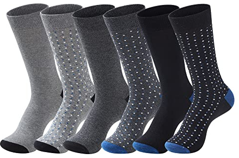 GLENMEARL Dress Socks for Men 6 Pack, Mens Cotton Dress Sock Size 10-13, Classic Patterned Casual Mid Calf Socks, Soft and Comfortable Suit Sock for Men (Blue)