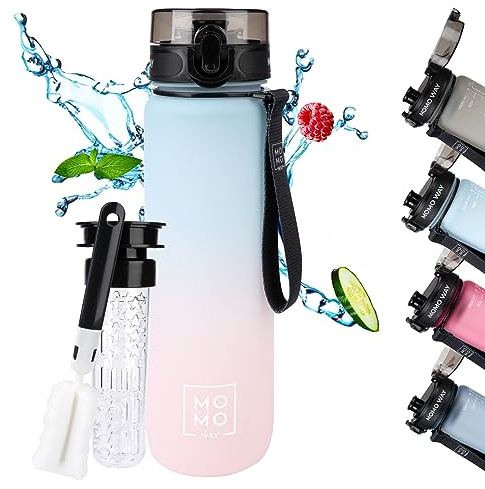 MOMO WAY Dricksvattenflaska För Vägen Tritan BPA-fri För Sport Perfekt Som Present Gjord Av Tritan För Drinkar Blå-Rosa 1000ml