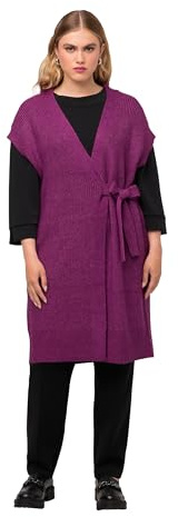 Ulla Popken Gilet Long en Tricot avec Ceinture Veste, Lilas foncé, 56-58 Femme