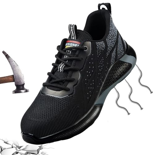 Zapatos de Trabajo Hombre Mujer Tenis de Seguridad 45 con Puntera de Acero Deportivo Comodas Sneakers de Industria y Construcción para Verano Negro 226