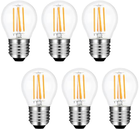 Akynite Bombillas Globo E27 LED 4W Luz Cálida 2700K, 400 Lúmenes, No Regulable, AC 220-240V, Bombilla Filamento Casquillo Gordo, Mini Globo LED E27 G45 para Luz Decorativa, pack de 6