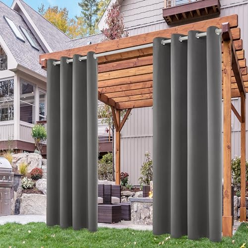 Deconovo Blickdicht Vorhänge Outdoorvorhänge Gardinen Terrassen Sichtschutz Outdoor Vorhang Wetterfest Wasserdicht Sonnenschutz für Balkon Pavillon, 214x132 cm(HöhexBreite), Grau, 2er Set